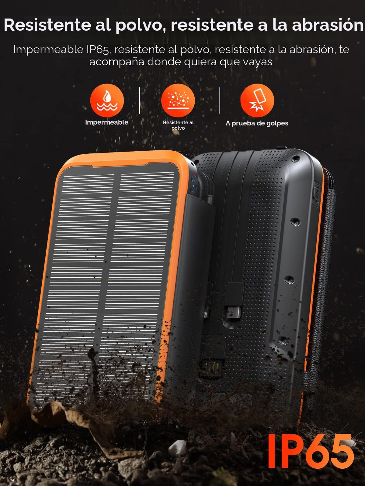 Portable Solar Charger 20000mAh, Cargador Solar con 3 Cables Función de Carga Rápida con 4 Paneles Solares y 3 Linternas LED, Bateria Solar Portatil para Teléfonos Inteligentes(Naranja)