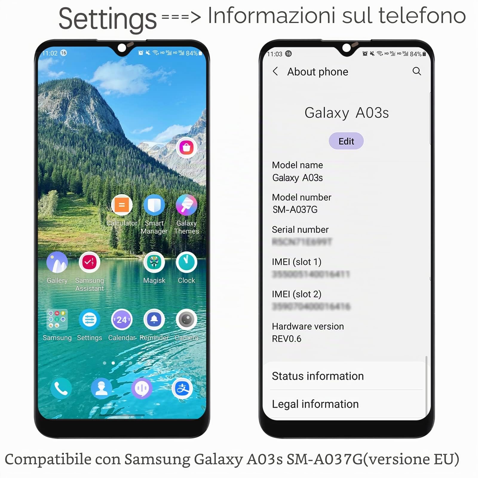 Nero+Telaio Schermo per Samsung Galaxy A03s SM-A037G LCD Display Touch Screen Digitizer Ricambio Assembly con Utensili Inclusi E per Galaxy A03s SM-A037G Vetro temperato