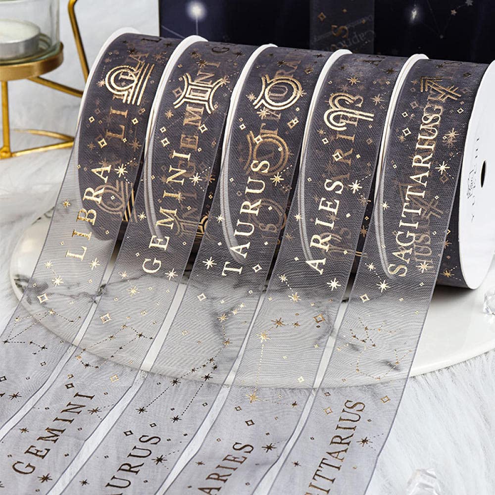 Ribbons For Gift Wrapping Ribbon For Fabric Satin Ribbons Dwanaście Konstelacji Wstążka Prezent Prezent Pudełko Prezent Opakowanie Dekoracja Wstążka Ręcznie Diy Motyl Wstążka-Koziorożec