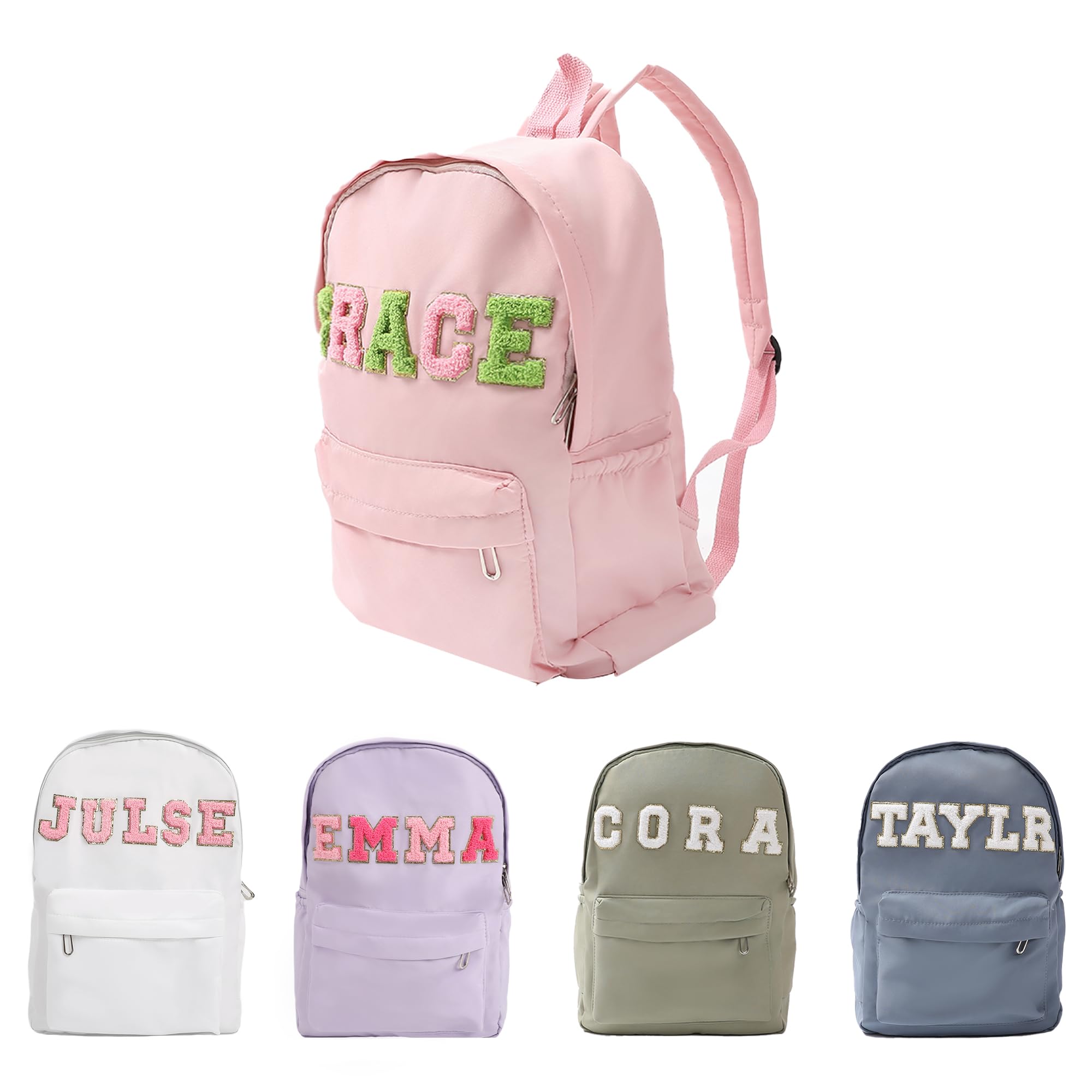 JSAJU Personalized Chenille Letter Patch Toddler Backpack, Unisex, Pink, One Size, Modern, Water Resistant, Scratch Resistant, School Backpack