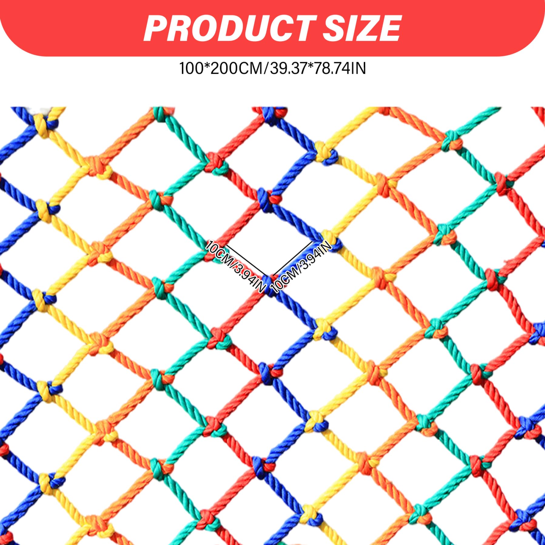 Safety Climbing Net 39.37x78.74 Inches - Colorful, Anti-Fall Net For Kids Outdoor Play, Tree Nets, Cargo Hauling