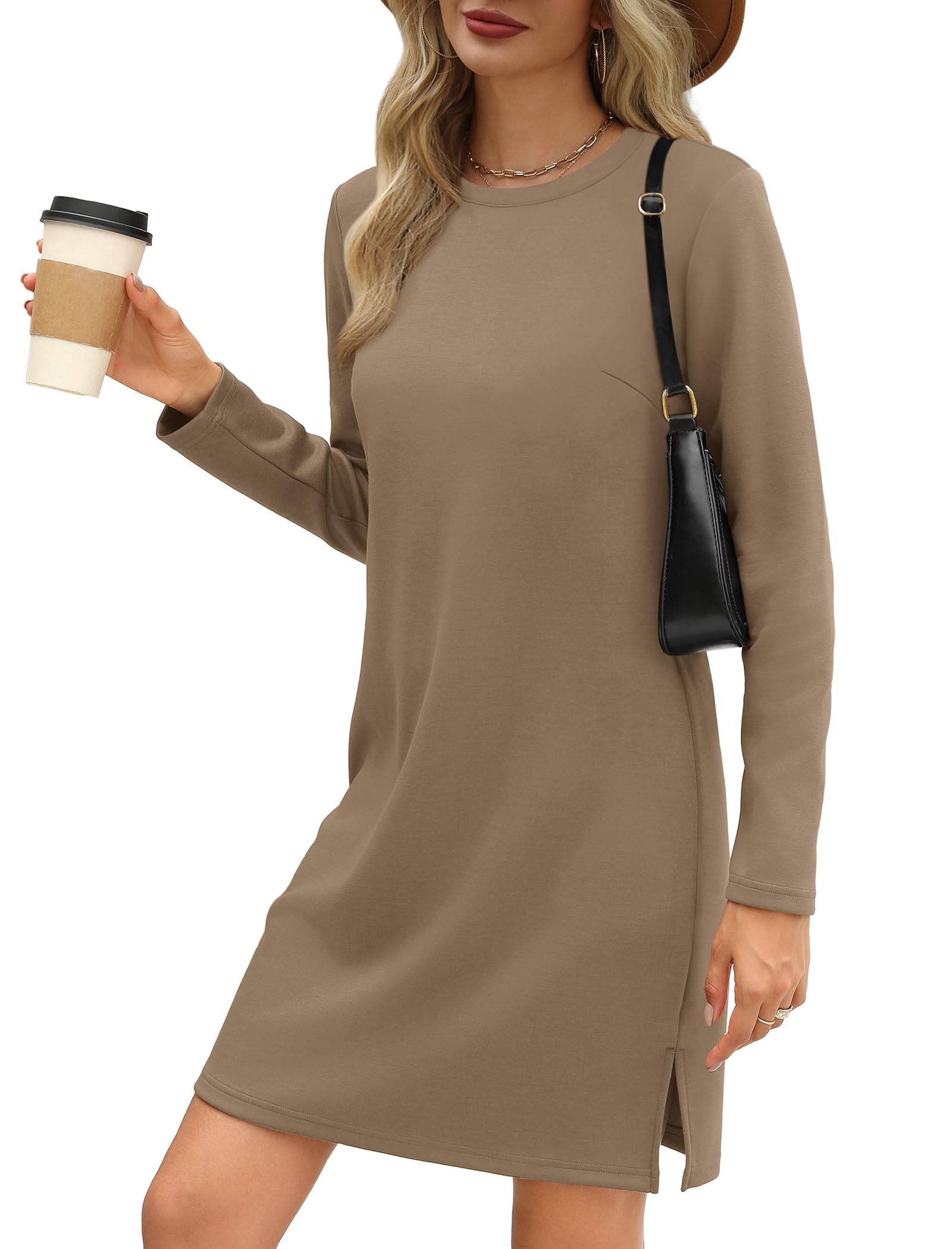 Sampeel Fall Dresses for Women 2024 Long Sleeve Dress Fashion Casual Soft Lightweight Travel Airport Outfits M