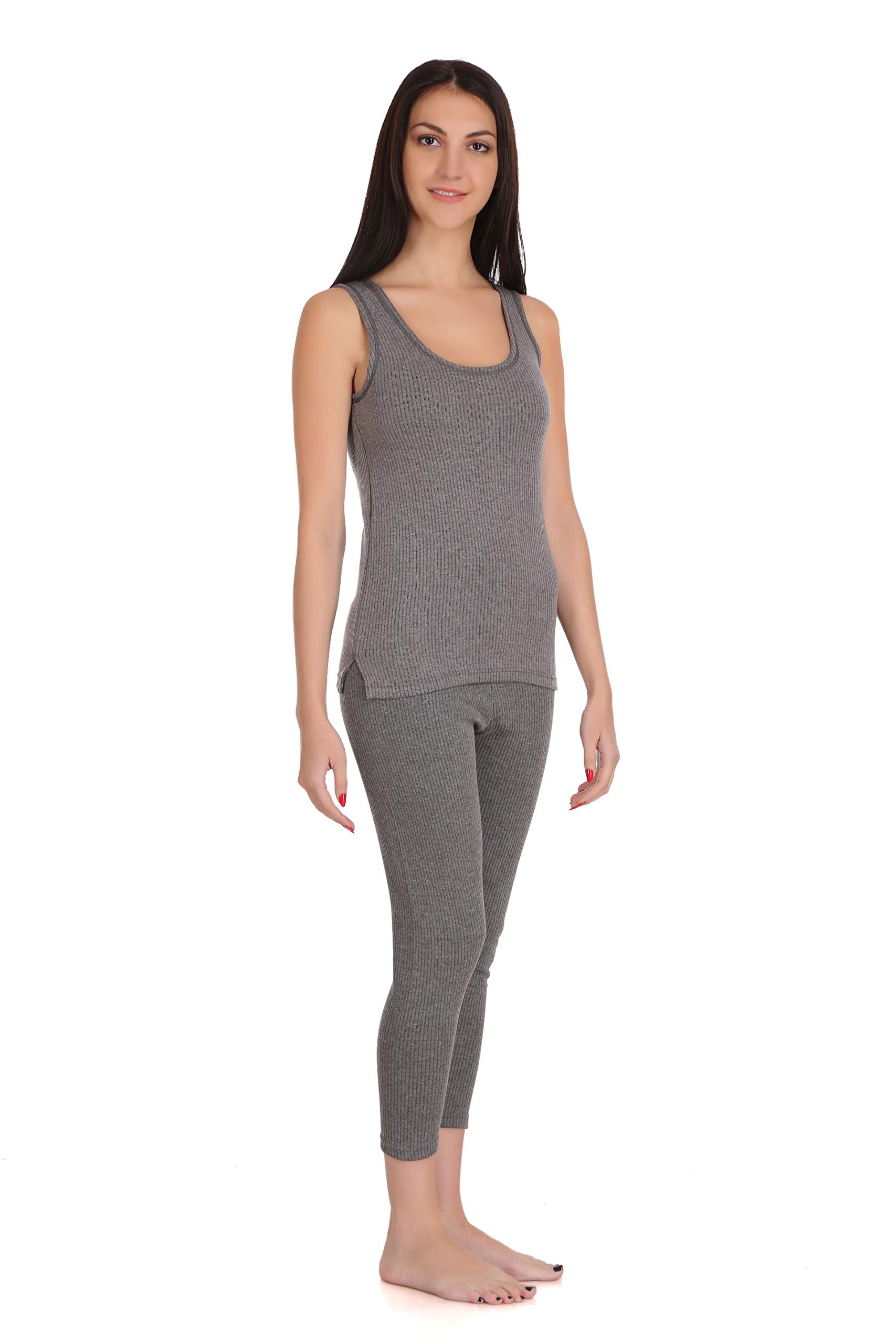 Selfcare Women's Cotton Thermal Top and Pyjama Set (Dark Grey, 5XS)- Pack of 2 1