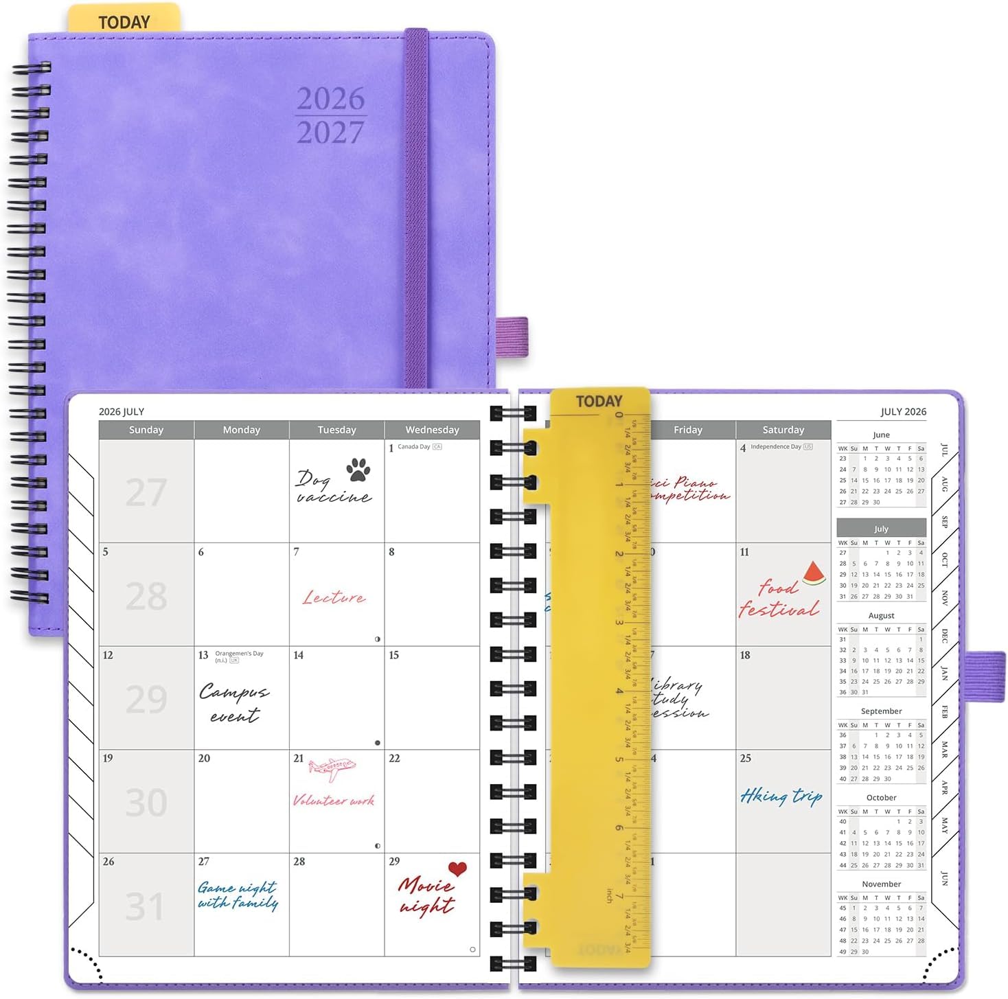 POPRUN Monthly Planner 2026-2027 22x16.5cm (18-Month: Jul'26 - Dec'27) Academic Diary A5 Month to View only Spiral Soft Cover, Sunday Start, Monthly Tab(Lilac) โ image 1