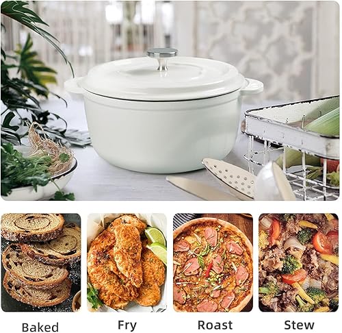 Miniatura 2 de M-COOKER Horno holandés de hierro fundido esmaltado de 4 cuartos de galón con tapa, mango de diseño de hojas, cocción versátil, retención de calor