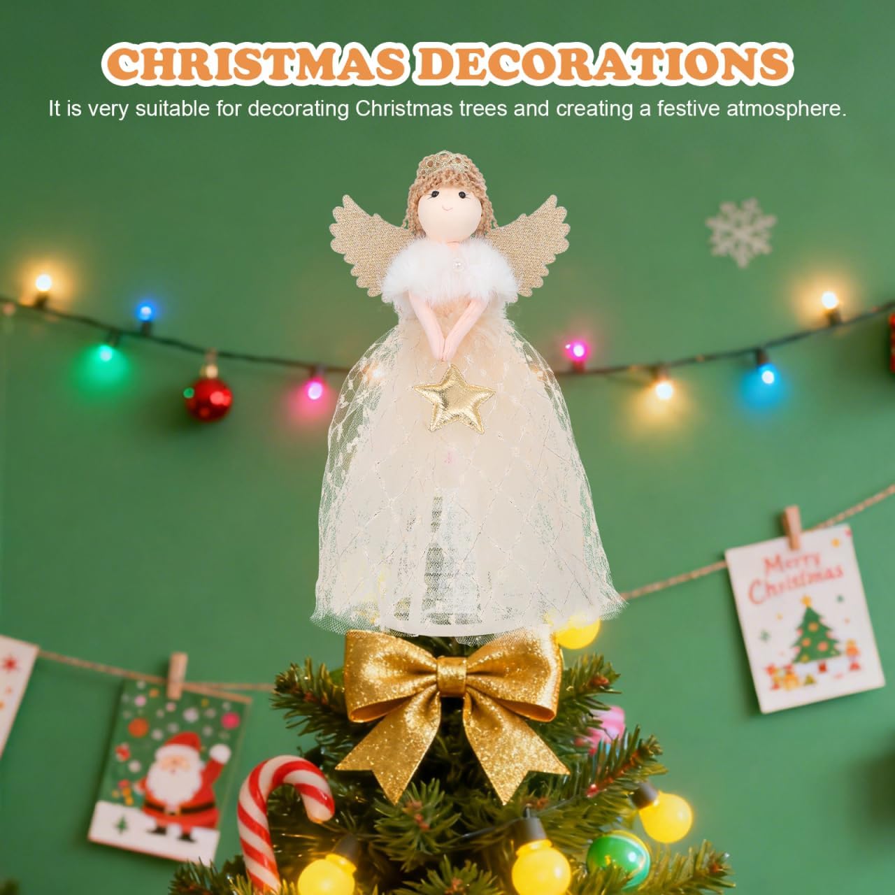 Kichvoe Christmas Tree Topper: 10.2 Inch Angel Treetop Figurine Decoration Small Angel Statue Xmas Tree Ornament Decorative for Xmas Holiday Party Home Decor - Image 5