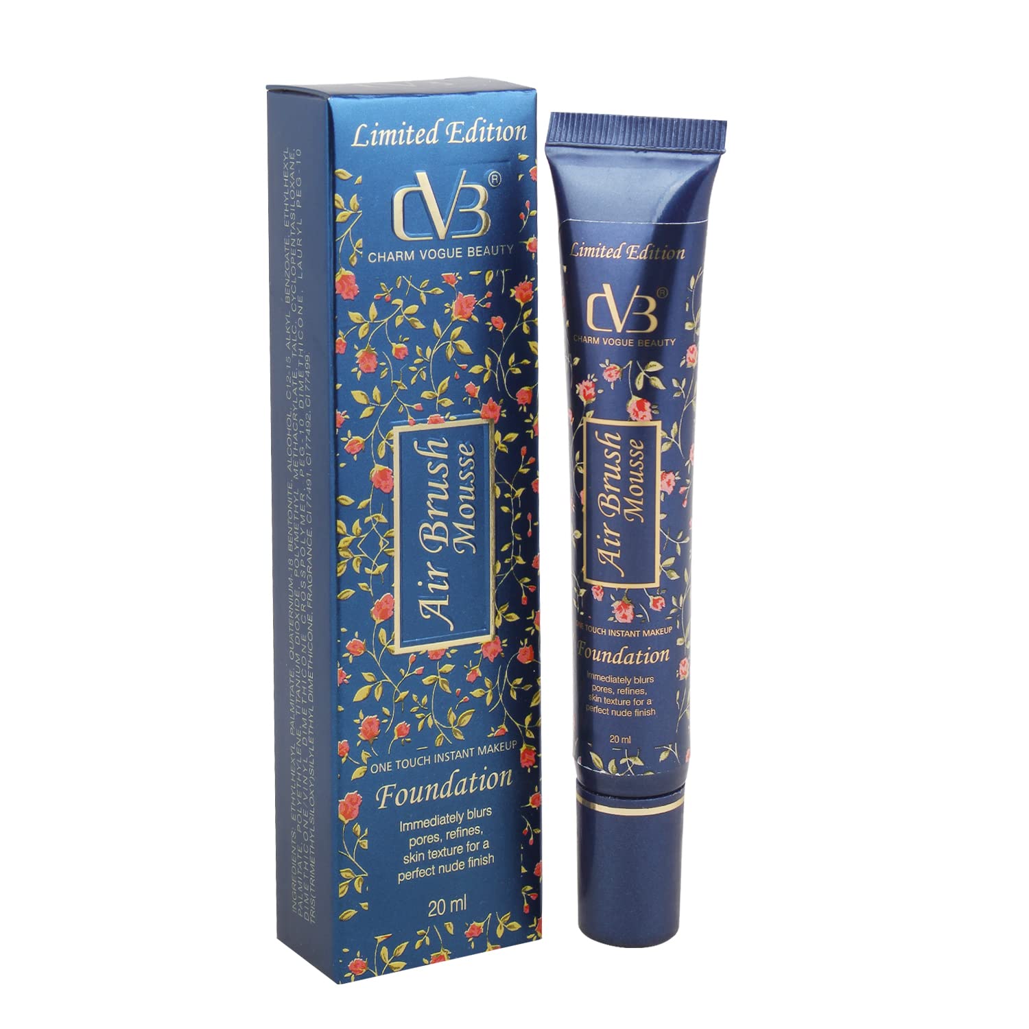 CVB C19 Air Brush Mousse Liquid Foundation for Perfect Matte Finish Look Lightweight Cream with Long-Lasting Concealing Formula (01 White Ivory, 20ml)