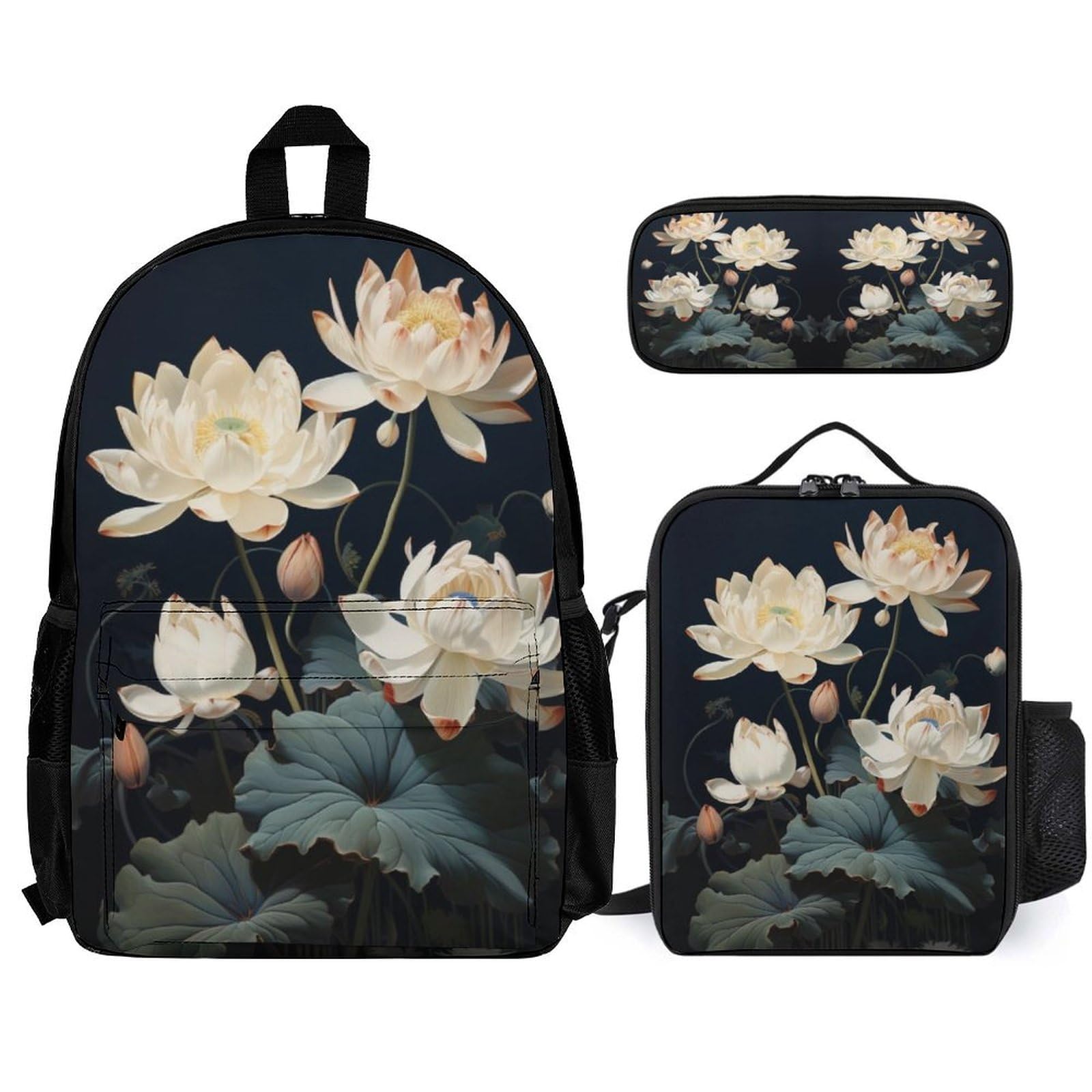 Sac à Dos Fleur CP Garçon avec Sac Déjeuner et Trousse, Ensemble Cartable Lotus Primaire pour Sorties Quotidiennes