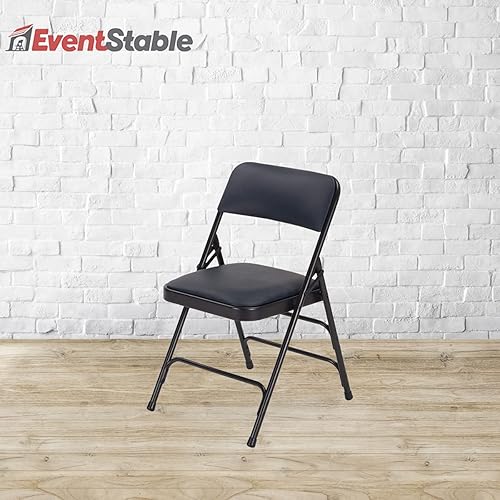 Miniatura 2 de EventStable TitanPRO - Silla plegable de metal azul marino, asiento acolchado de vinilo, silla plegable acolchada, sillas plegables duraderas y