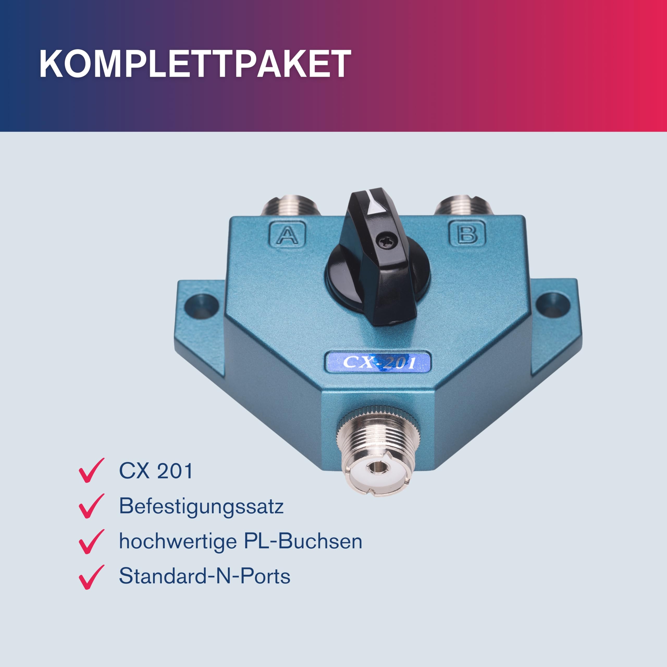 Albrecht CX 201 2-Wege PL Antennenumschalter 7401, ideal für CB Funk/Amateurfunk, Metallgehäuse, Koaxialsplitter für 2 Funkantennen mit PL-Stecker
