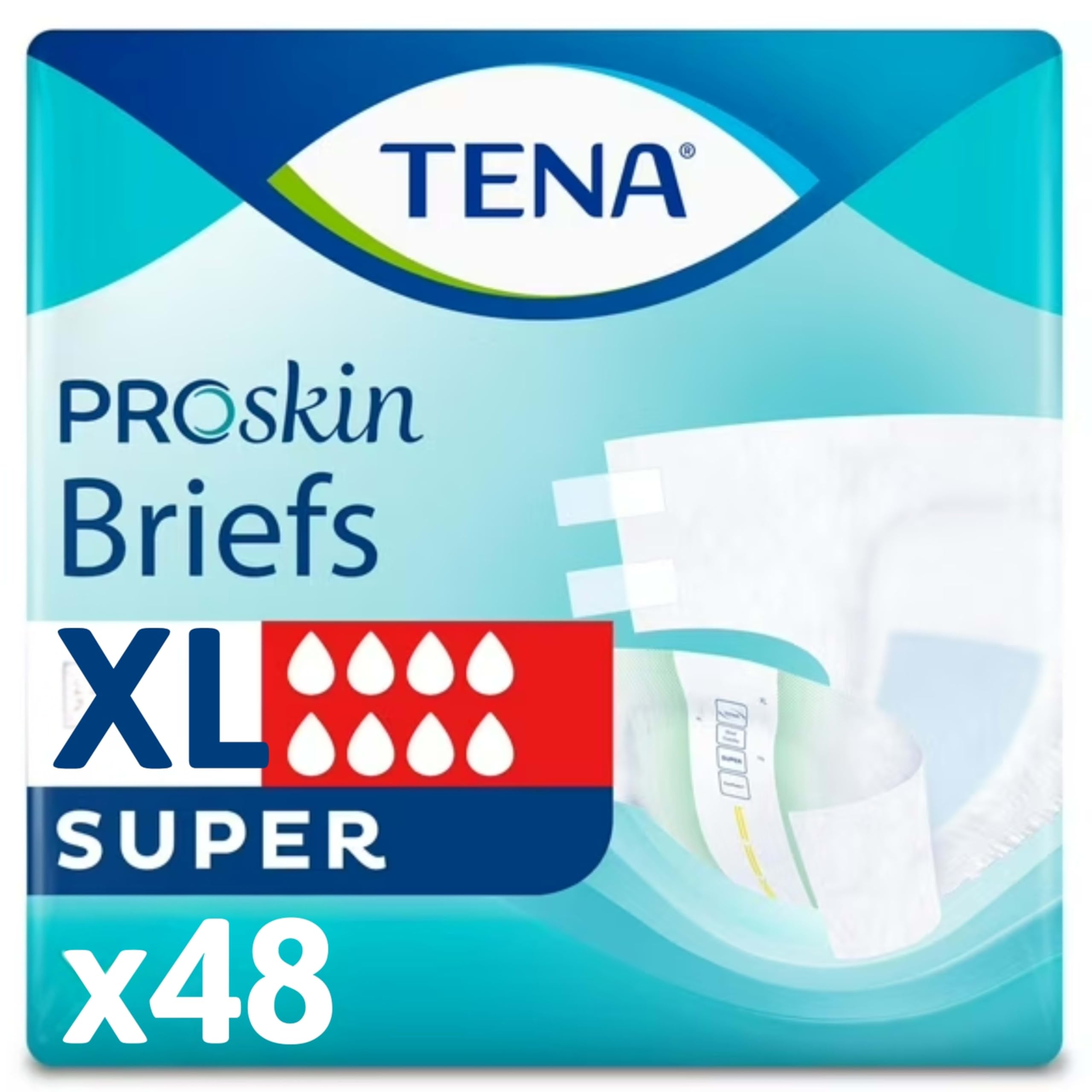 TENA Incontinence Adult Diapers, Maximum Absorbency, Disposable Briefs, ProSkin, X-Large - 48 Count