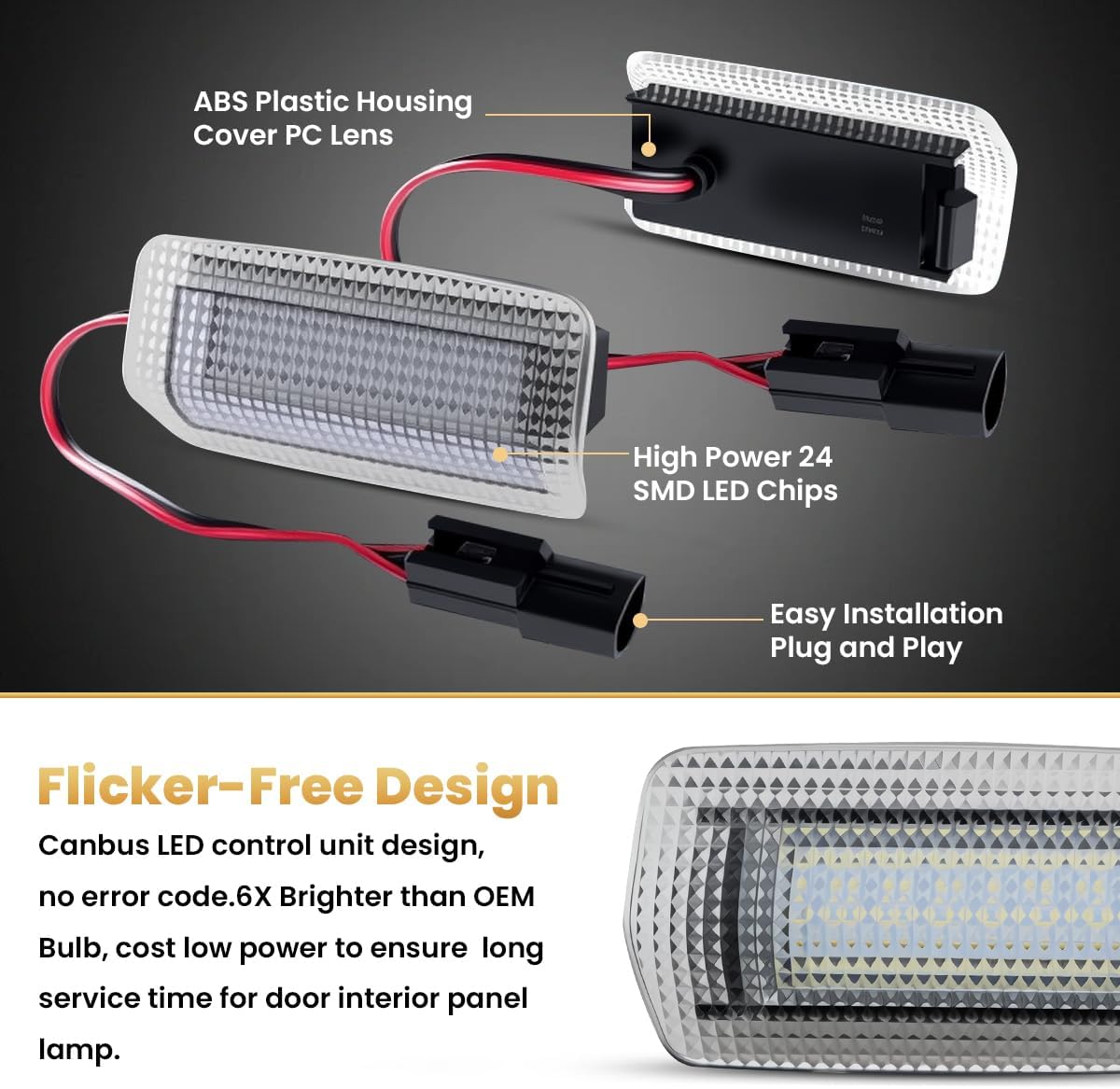 D-Lumina LED Door Lights Interior Door Panel Light for Toyo'ta 4Runner Camry Tundra Prius Highlander Ava'lon Sien'na Venza Sequoia, Le’xus IS ES GS LS RX GX LX, 6000K White LED Courtesy Door Lights