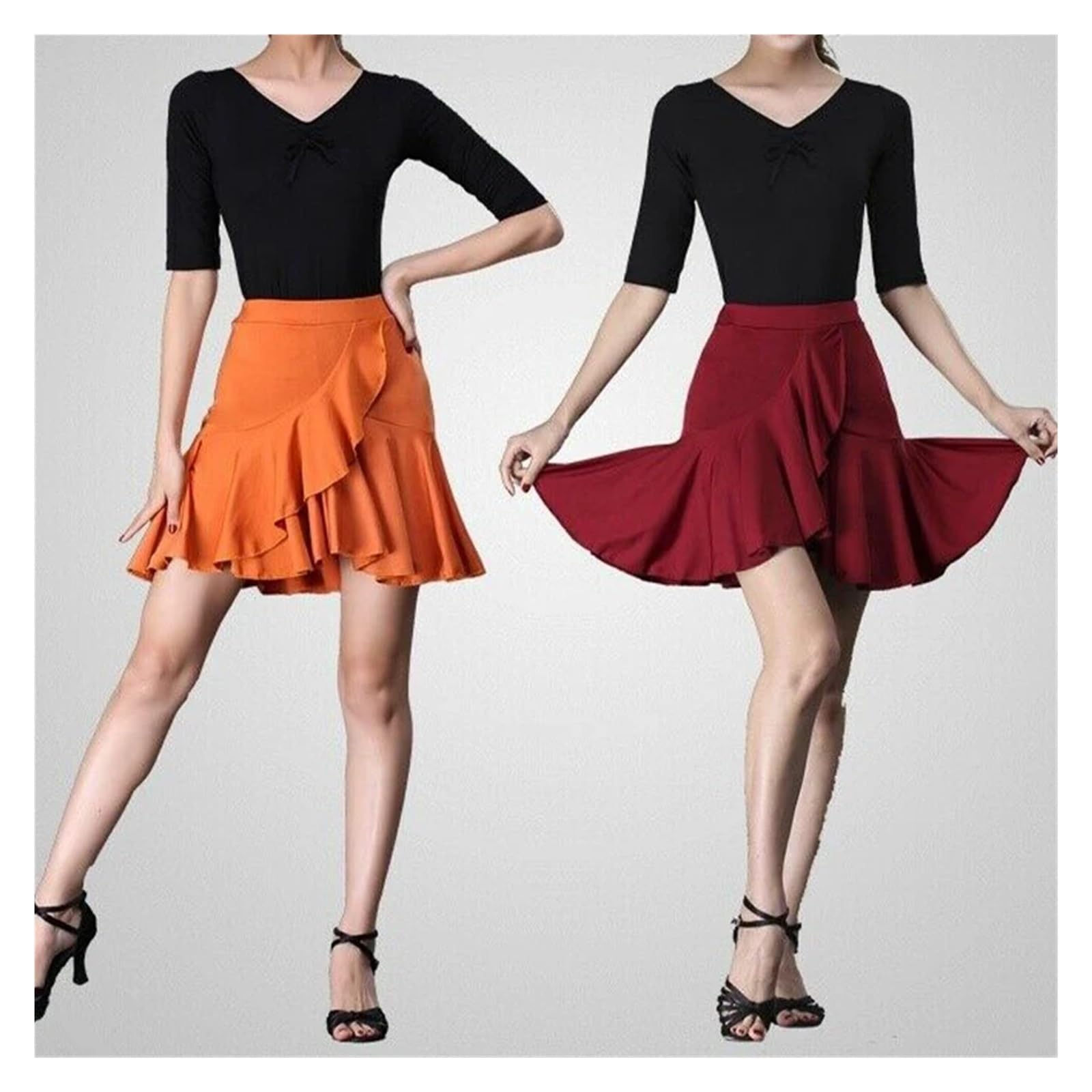 Lateinisches Tanzkleid Damen Latin Dance Rock Ballsaal Rumba Samba Tango Chacha Rüschen Röcke Wrap Dancewear Kostüm Bühnen Performance Röcke Damen Tanzrock Latein(4,L)