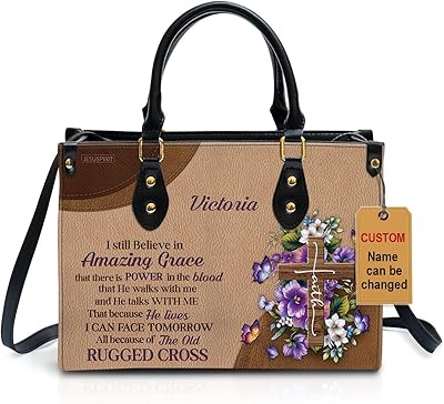 Jesuspirit Spiritual Christian Gifts Religious Scripture For Women Of God - Customized Faith Cross Spiritual Gift Purse For Church Ladies - I Still Believe In Amazing Grace Bible Leather Bag