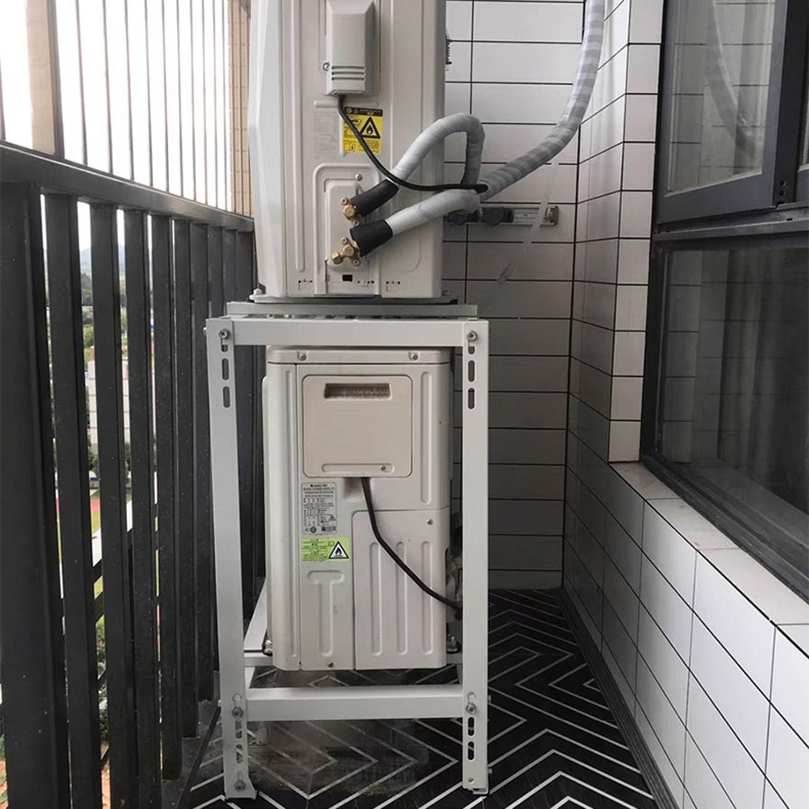 Uniwersalny uchwyt podłogowy z pompą ciepła klimatyzatorem, antykorozyjny, zewnętrzny, mini dzielony, klimatyzator, stojak do montażu na ziemi, antywibracyjny, podwójna jednostka skraplacza