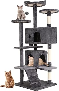 BestPet 54in Cat Tree Tower for Indoor Cats,Multi-Level Cat Furniture Activity Center with Cat Scratching Posts Stand House Cat Condo with Funny Toys for Kittens Pet Play House, Light Gray