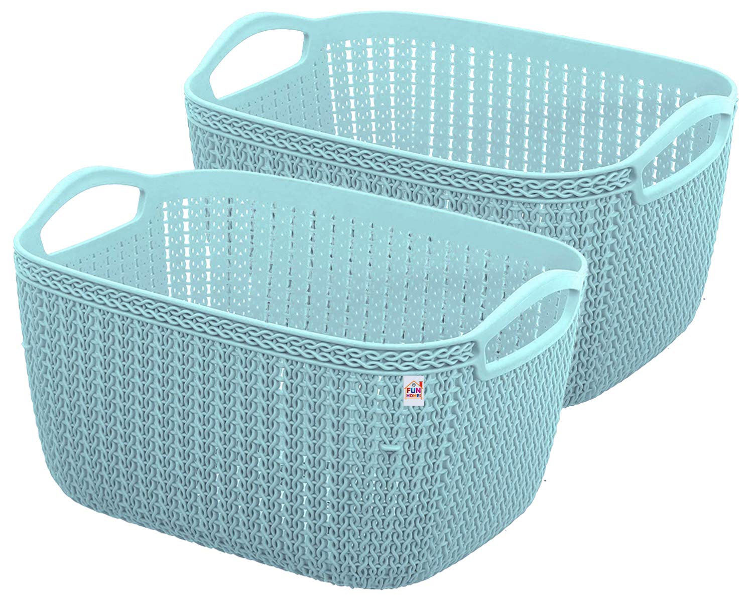 Fun Homes Q-5 Unbreakable Plastic 2 Pieces Multipurpose Medium Size Flexible Storage Baskets/Fruit Vegetable Bathroom Stationary Home Basket with Handles (Light Blue)