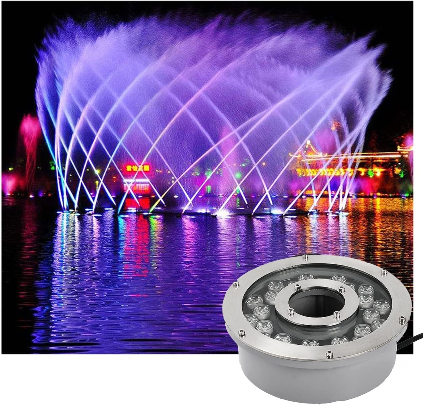 Anneau LED Fontaine RGB couleur changeante IP68 étanche pour jet d'eau extérieur