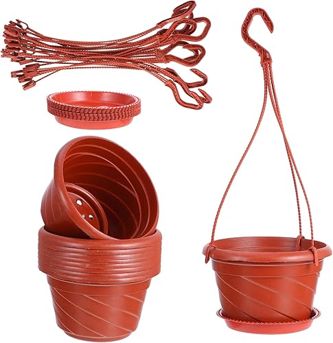Miniatura 1 de DOITOOL 10 juegos de macetas colgantes de plástico para plantas de interior, maceta colgante pequeña con platillo para plantas, macetas colgantes de