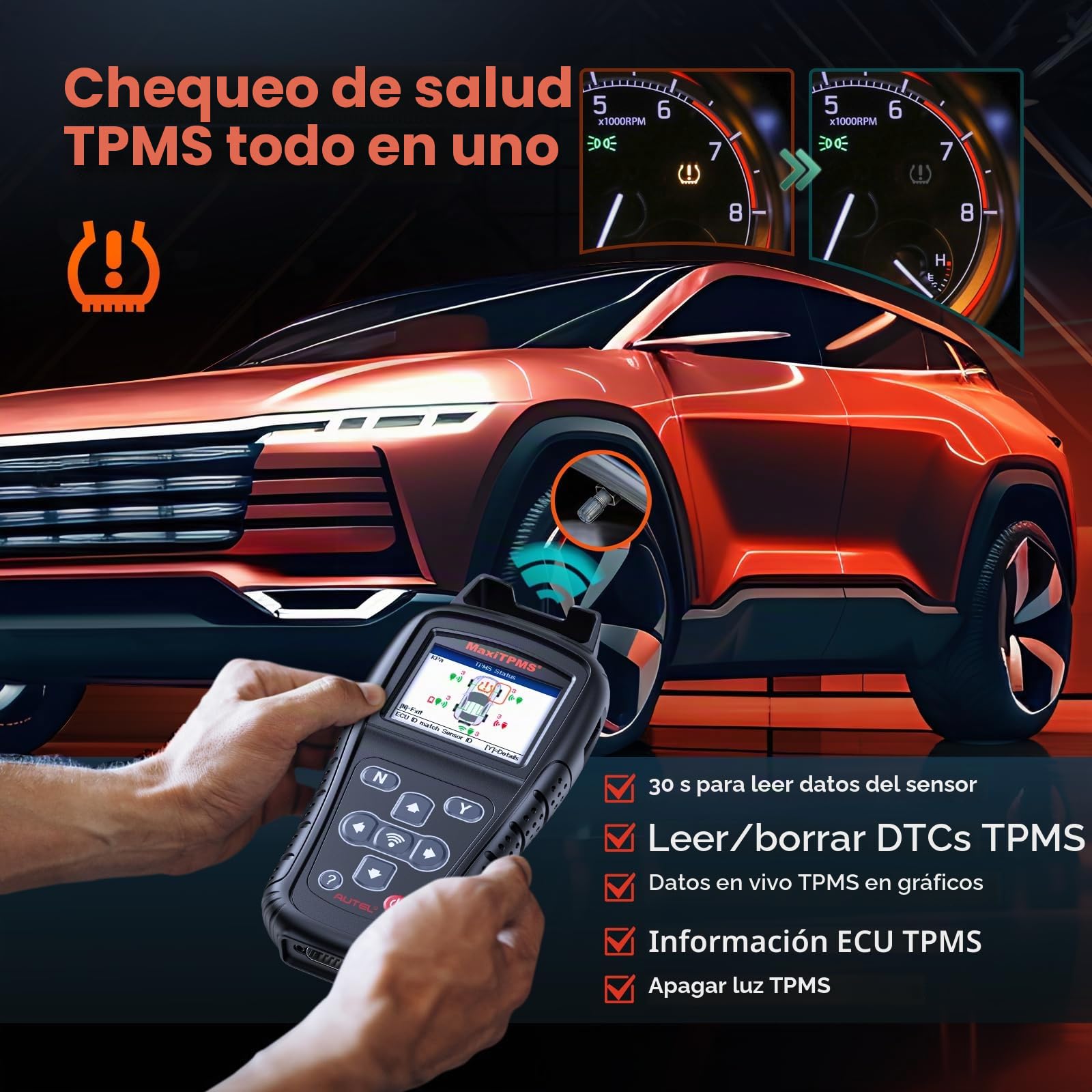 Autel MaxiTPMS TS408S Herramienta de Reaprendizaje TPMS: 2024 Herramienta de programación TPMS, Reinicio TPMS, Diagnóstico, Lectura, Borrado TPMS DTC, Actualización TS408/TS401, Igual Que TS501(Pro)