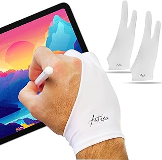 Articka Artist Glove for Drawing Tablet, iPad (Smudge Guard, Two-Finger, Reduces Friction, Elastic Lycra, Good for Right and Left Hand) (Medium, White 2-Pack)…