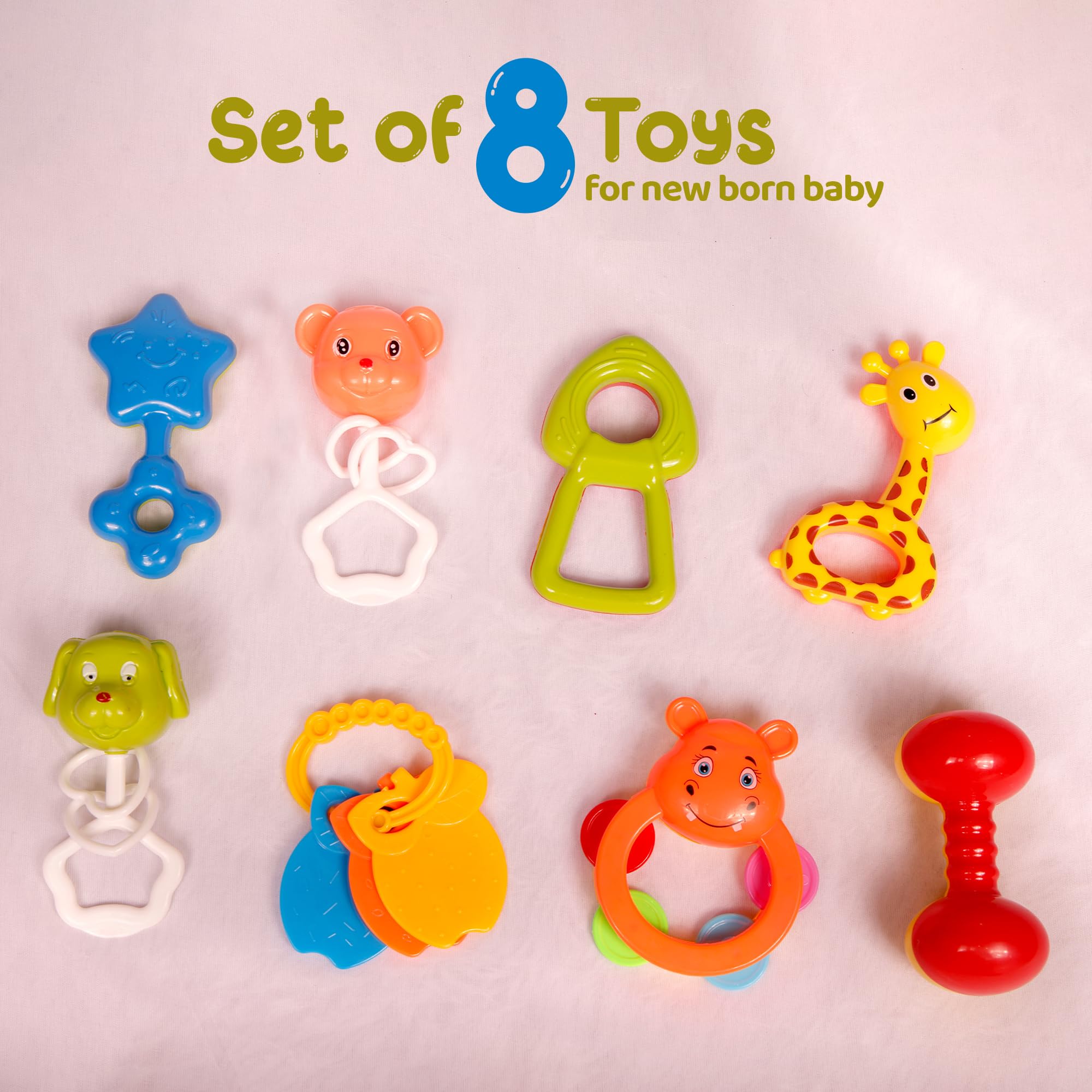 VIRTI MINI ME Set of 8 Colorful Non-Toxic Plastic Rattles & Teethers for Newborns, Infants, Babies & Kids – Safe & Attractive Toys for Early Development (Multicolor) 3