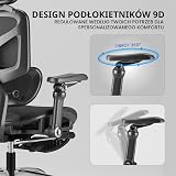 POSH Ergonomiczne Krzesło Biurowe z Podnóżkiem – Podłokietniki 9D | nachylenie 145°, dynamiczne podparcie lędźwi, regulo