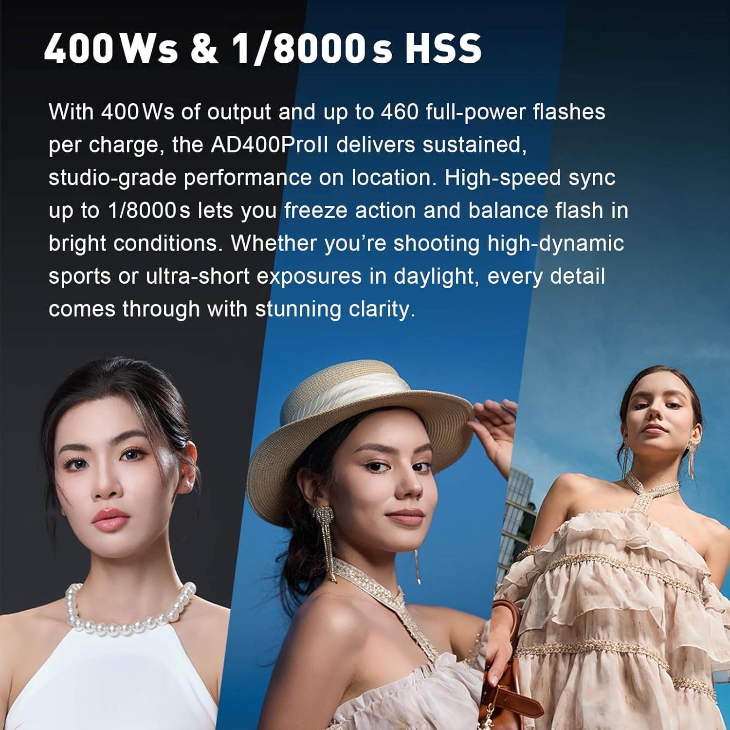 GODOX AD400 PRO AD400Pro II Outdoor Flash Monolight Strobe Light Photography,30W Bi-Color Modeling Lamp,1/8000 s HSS,GN72 ISO100,400Ws 460 Full-Power Flashes