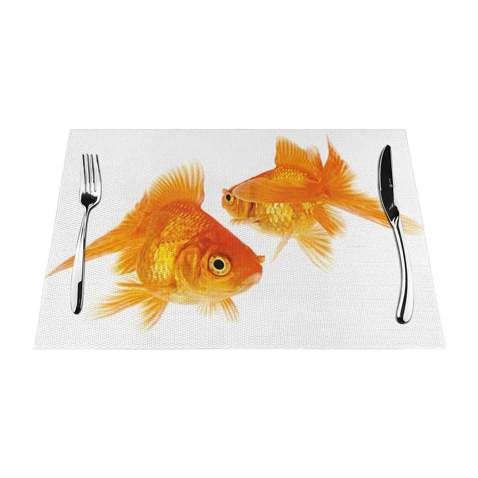 PVC Placemat Set of 4 PCS, 45x30 CM, Cute Fish Printed Non-Slip Heat Resistant Place Mats for Kitchen Dining Table Indoor Outdoor
