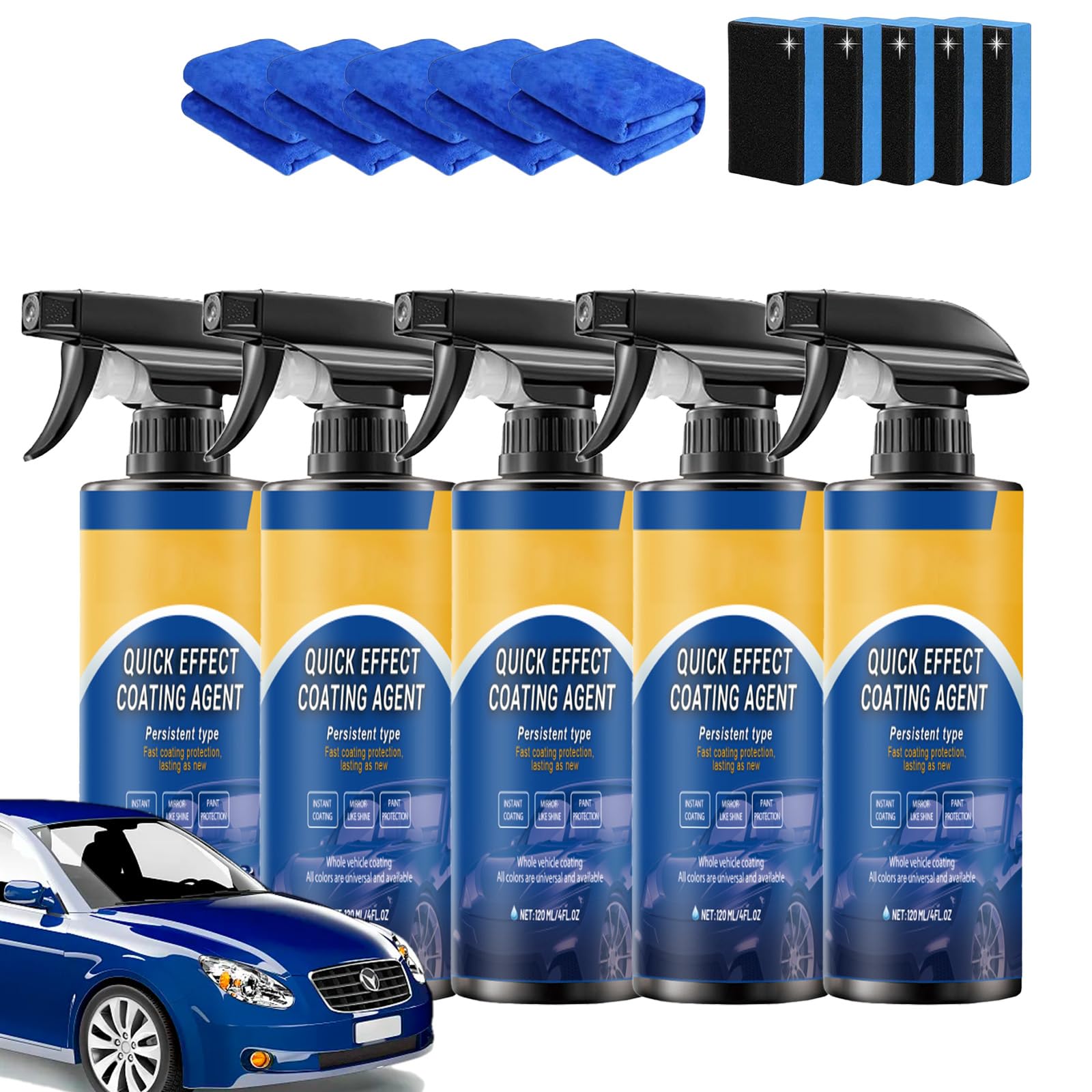 Nano Quick Effect Coating Agent, Beschichtungsspray Auto, 3-in-1 Hoch Schutz Schnelles Auto-Beschichtungs Spray für glanz und schutz, Integriert Wiederherstellung, Aufhellung Und Schutz (5 PCS)