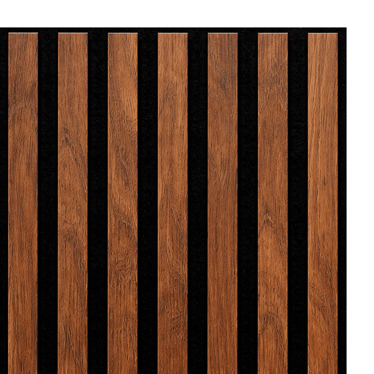 WDMT Set aus 4 Wandpaneelen 60x60 cm – MDF 3D Wanddeko in Walnuss-Holzoptik mit schwarzen Latten – modernes Lamellen-Design (Akustik-Look) – Mix & Match Wandfliesen-Panel