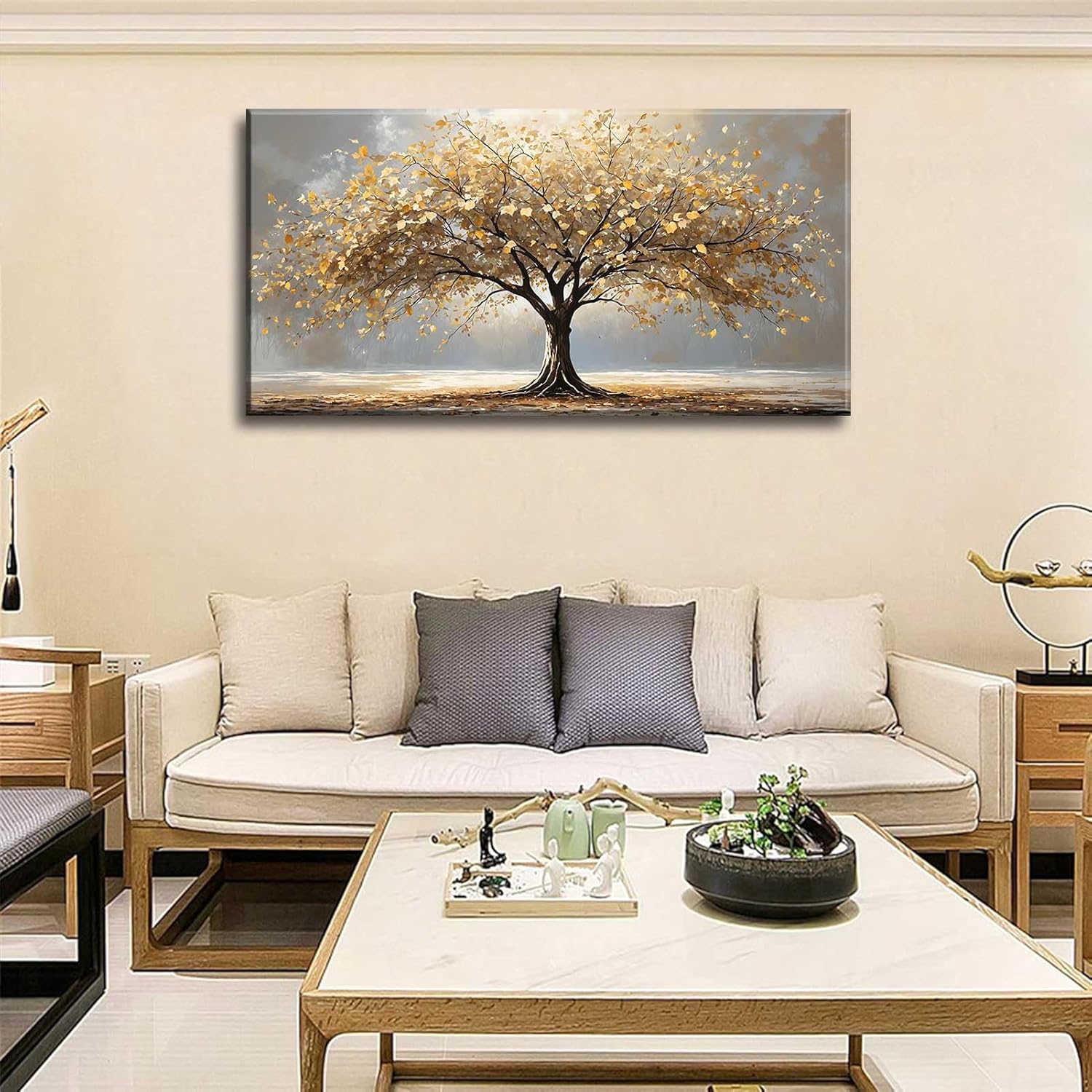 Large Gold Tree of Life Canvas Wall Art Retro Abstract Tree Decor painting Picture Nordic Golden Plant Flowers Posters Prints for living room Bathroom Bedroom Office Hallway Home Decoration