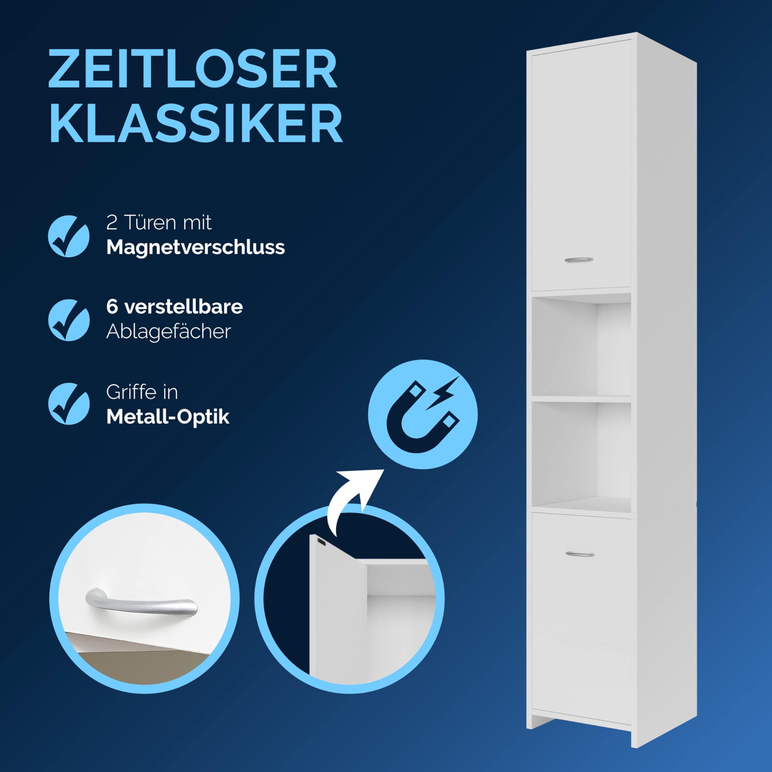 Casaria® Badezimmerschrank 30cm Breit Hochschrank Weiß 6 Fächer Verstellbar 2 Türen Mit Magnetverschluss Stehend Bad Regal Badmöbel Schmal Holz