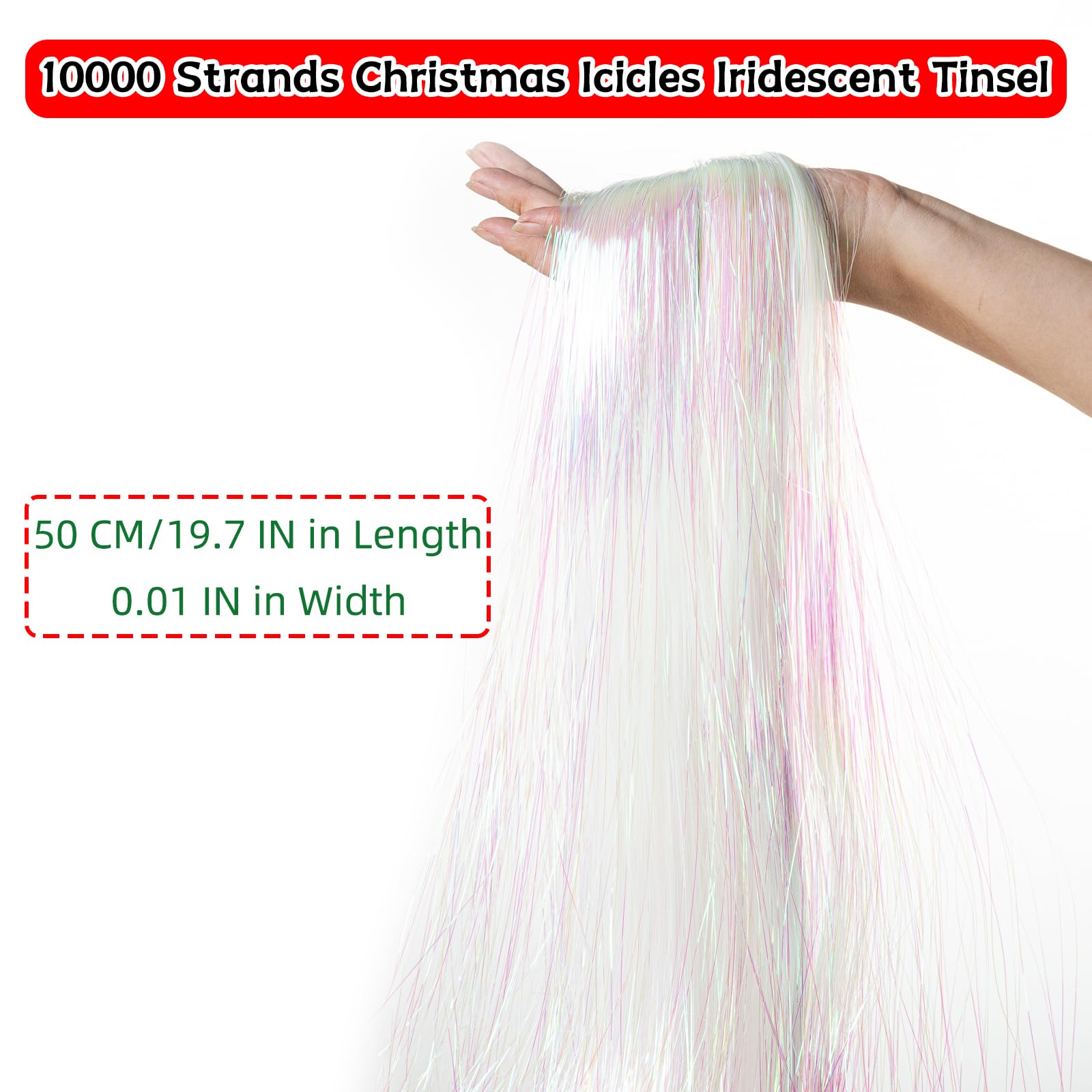 Gloreyan 10000 Strands Christmas Tinsel Icicles Iridescent Tinsel Foil Fringe Icicles Christmas Tree Tinsel Decoration for Christmas Birthday Wedding Party Hanging Decoration (White)