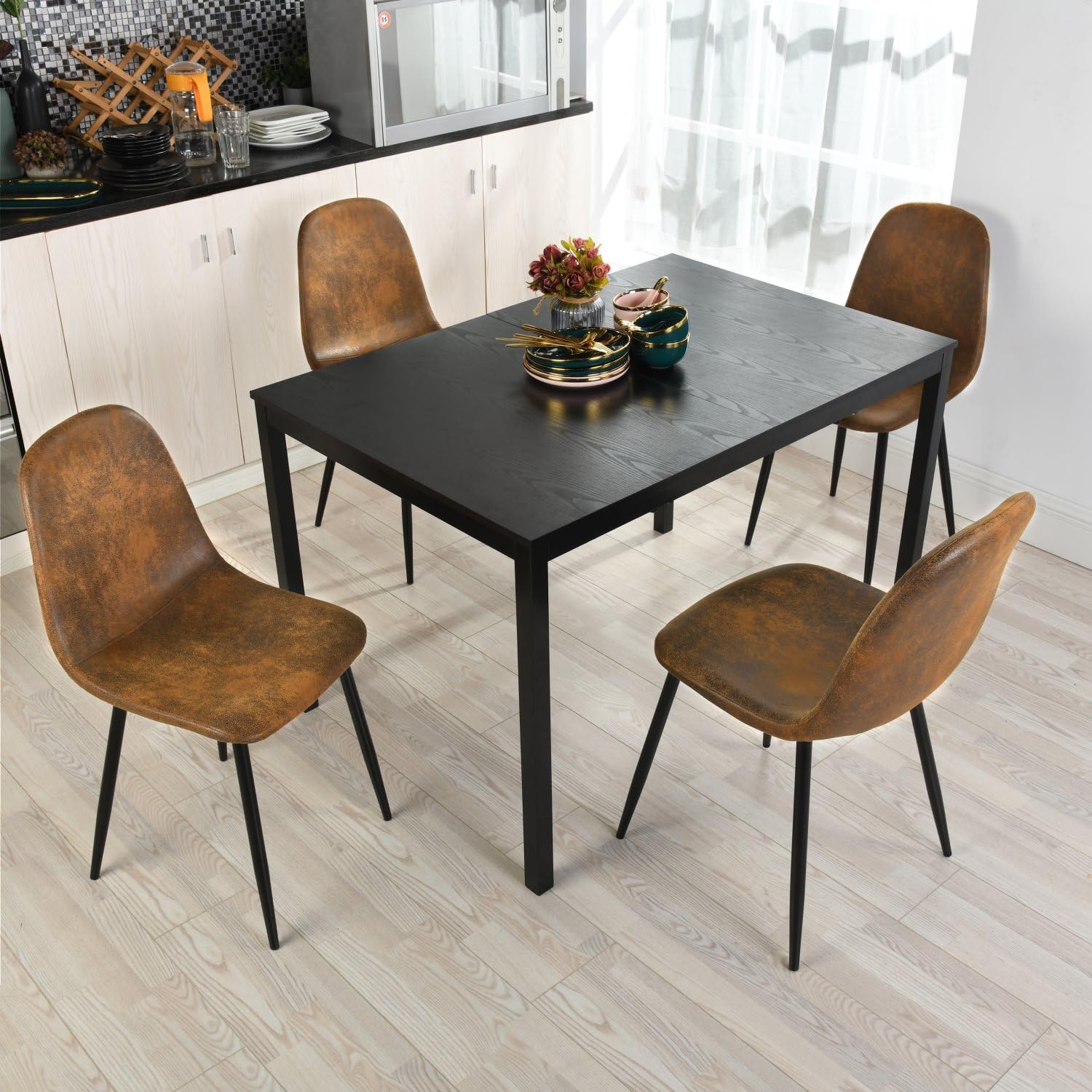 MEUBLE COSY Esstisch Ausziehbar Küchentisch für 4-6 Personen Vintage Industrial Esszimmertisch Metallgestell für Esszimmer, Küche, 120-160x80x75cm, Schwarz