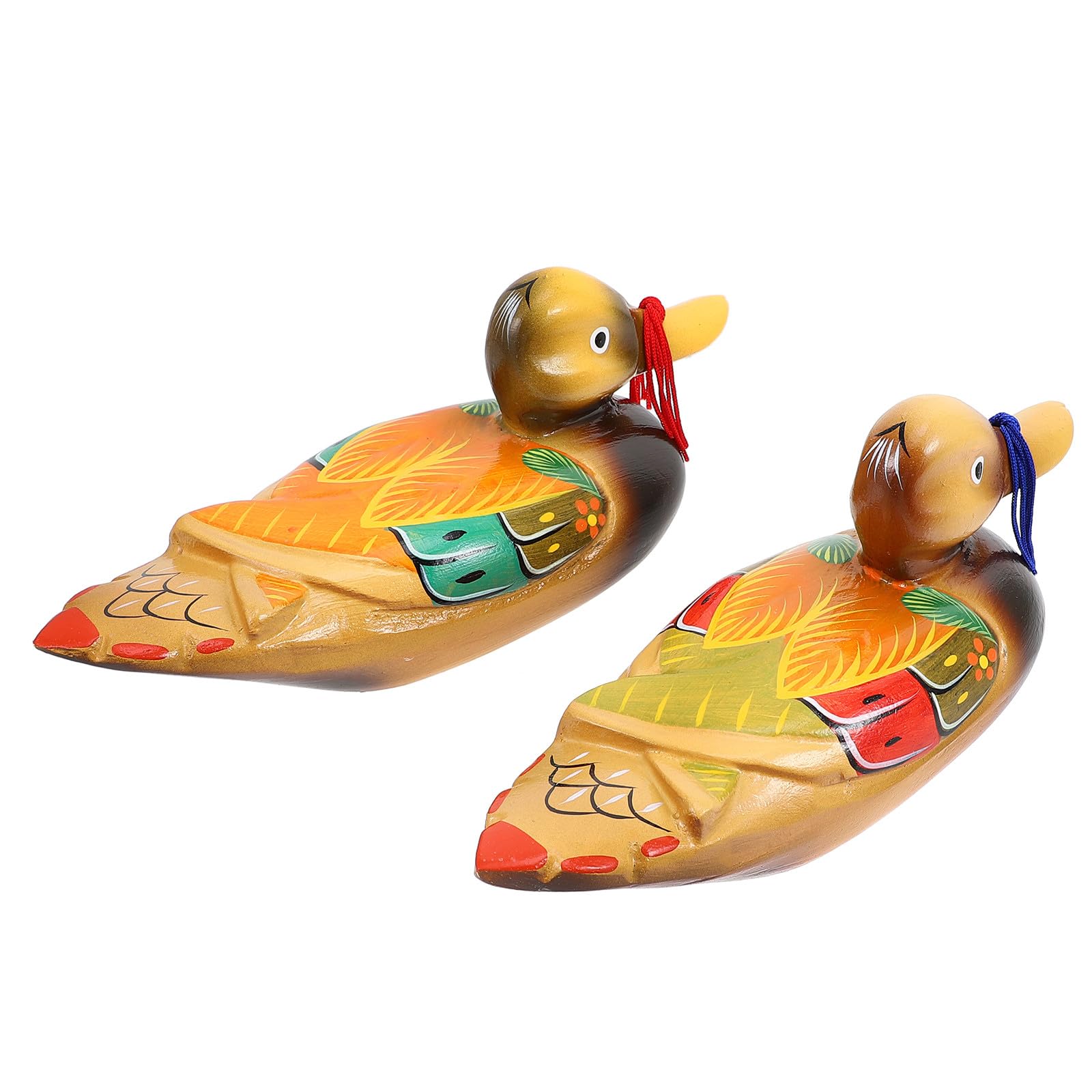 Canards mandarins en bois peint Housoutil : artisanat d'art coloré pour décoration raffinée