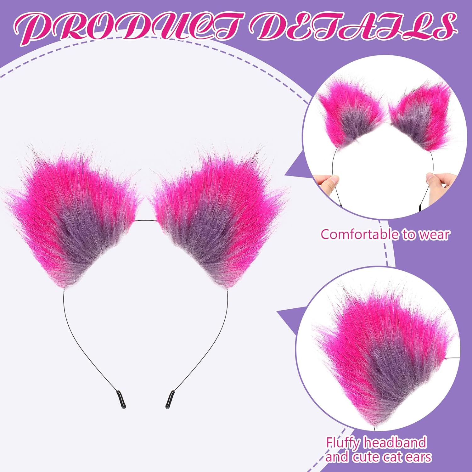Suhine 5 Pcs Halloween Pink Purple Striped Cat Costume Include Cat Ears Tail Striped Legging Tutu Skirt Gloves for Girl Women - Image 3