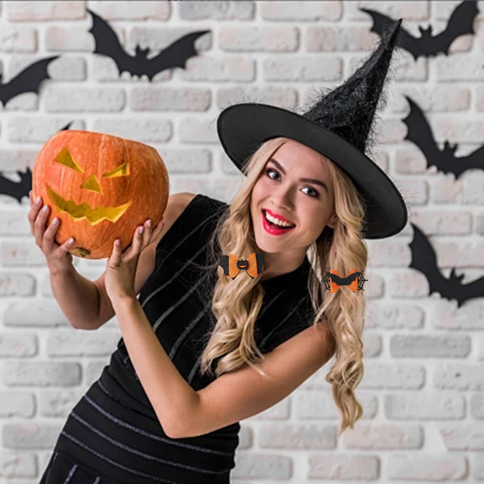 KASESSS Halloween 6Pcs SpiderHair Clips, BatHair Clips, Pumpkin Bows, Cute Halloween Hair Accessories for Kids & Adults - Image 4