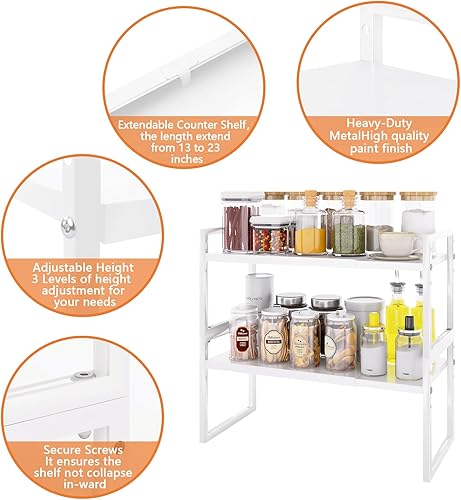 Miniatura 5 de DOLALIKE Organizador de encimera de cocina expandible, organizadores de estantes apilables para gabinete, almacenamiento de despensa para especias