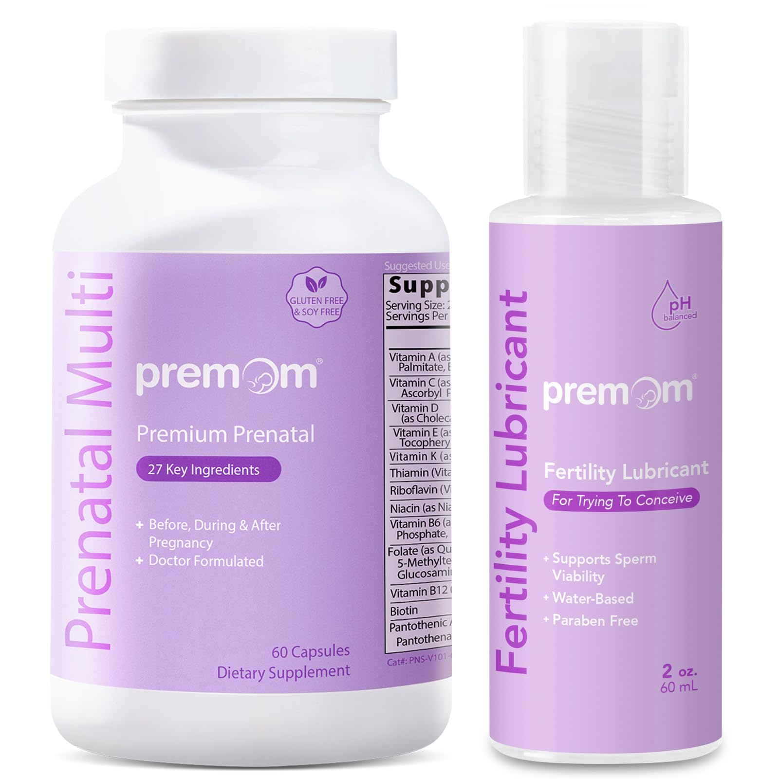 PremomWater Based Fertility Lubricant + Premom Multivitamin for Women - Prenatal Formula Vitamin Supplements