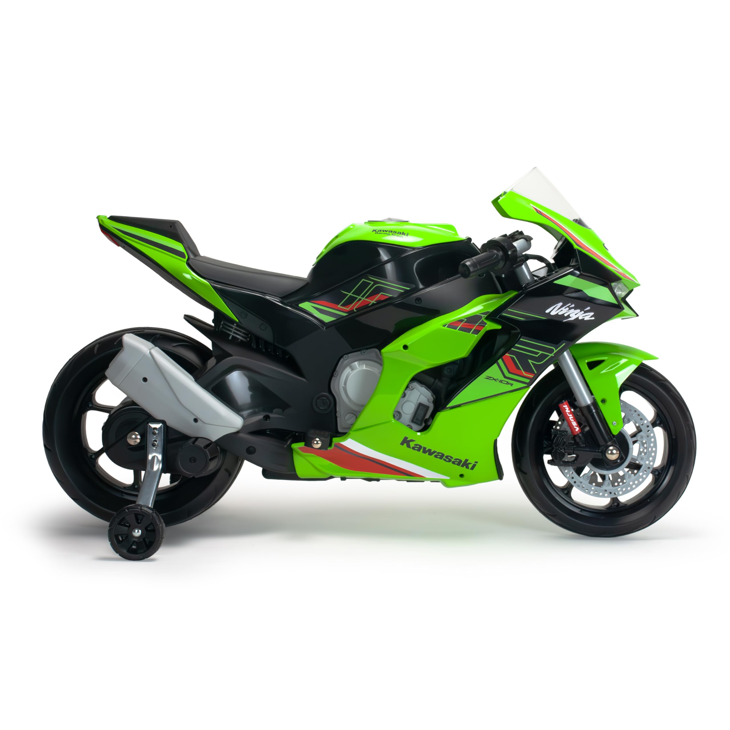 INJUSA Elektrisches Motorrad für Kinder 3-6 Jahre Kawasaki Ninja 12V - Laufzeit 2h - Lichter - Geräusche - MP3 - Stützräder - Handgas - 6 km/h - INJUSA