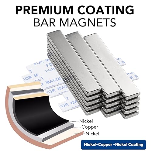 Miniatura 2 de TRYMAG Barra de imanes de neodimio fuertes, paquete de 12 potentes imanes de tierras raras con adhesivo de doble cara, tiras magnéticas impermeables