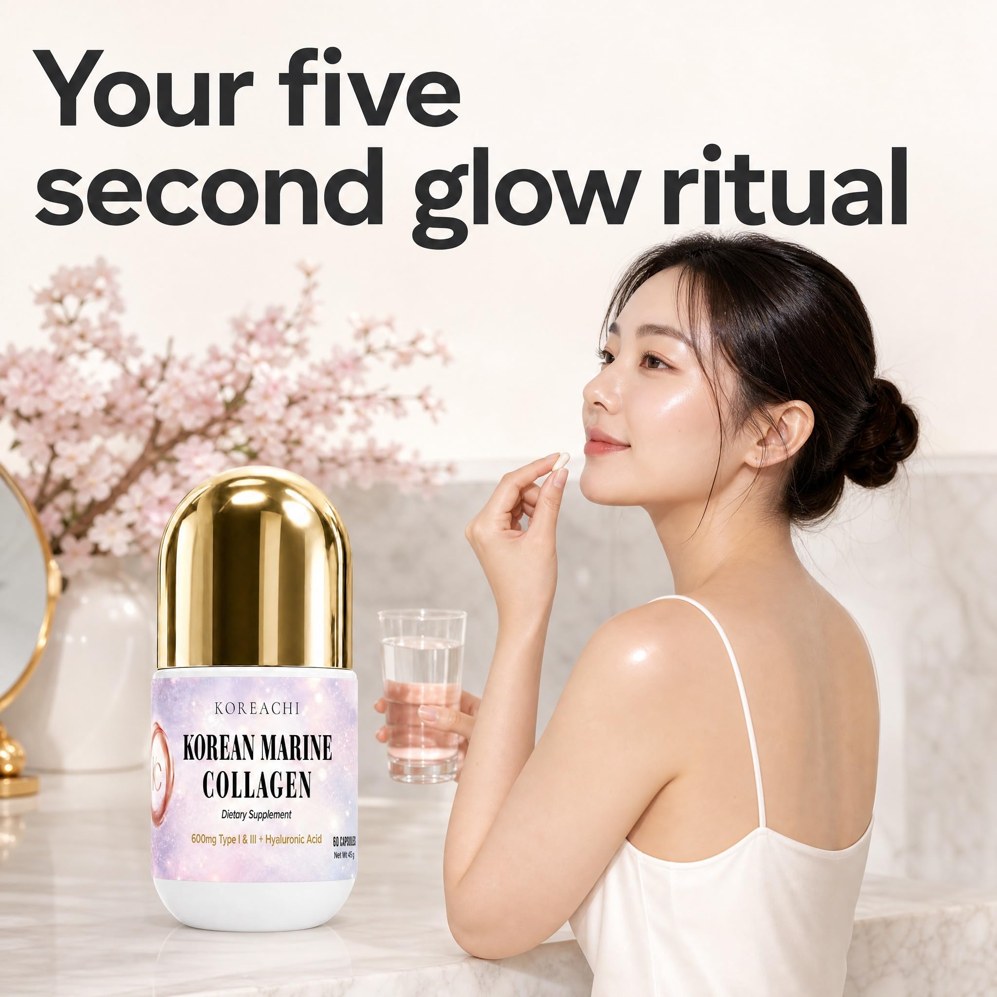 Korean Marine Hydrolyzed Collagen Peptides Capsules, 600mg Type I & III Collagen with Hyaluronic Acid, Vitamin C & Red Ginseng, Collagen Pills for Women, Skin Hydration, Elasticity & Glow - 30 Days — Amazon image 6