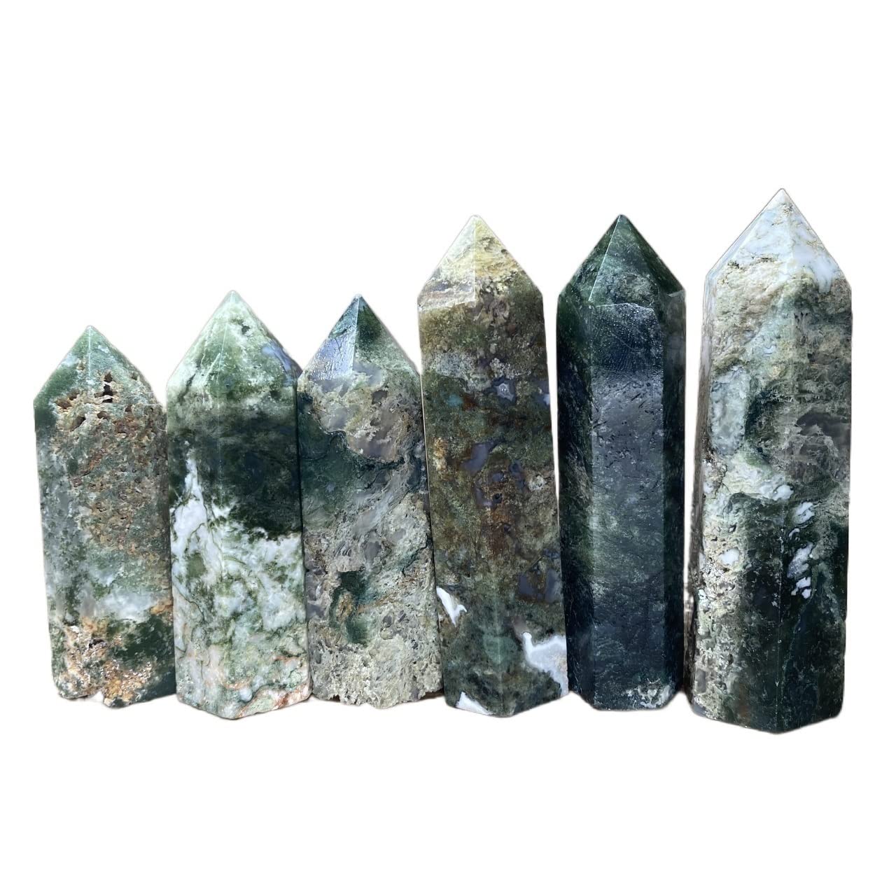 Tour de cristal d'agate de mousse verte en quartz naturel 11-12cm pour décoration et lithothérapie