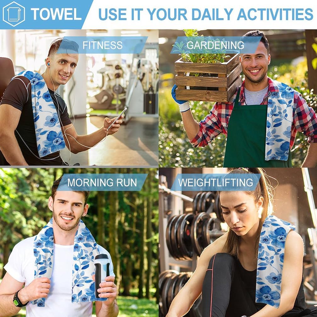 Blue Floral Hand Towels for Bathroom Decorative Set of 2 Soft Absorbent Watercolor Flower Bath Towels for Farmhouse Kitchen Home Spa Hotel Yoga Spring Summer Bathroom Decor Gifts 14"x28" - Image 6