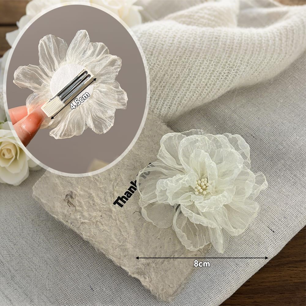Organza Flower Hair Clip with Duckbill Design