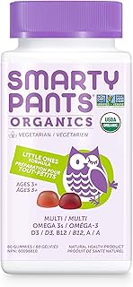 SmartyPants Gummy Vitamins Organic Gummy Little Ones Daily Multivitamin: Probiotic, Vitamin C, D3 & Zinc for Immunity, Biotin, Omega 3, B6, Methyl B12 for Energy (Single Bottle, 30 Day Supply), Puple, 60 count