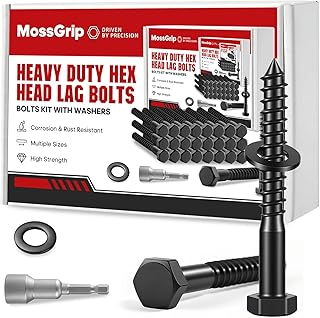 (25 Sets) 3/8" x 3" Hex Head Lag Screws, Heavy Duty Lag Bolts with Washers, Black Zinc Plated Furniture Screws for Fence, Furniture Installation & Wood Construction