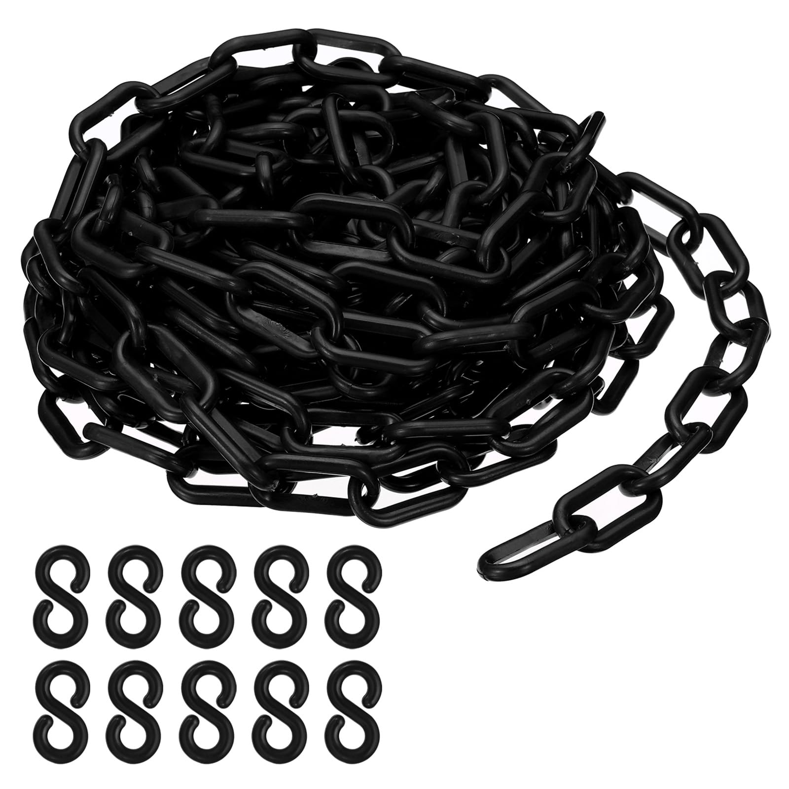 PATIKIL Plastikowy łańcuch, 50 m łańcuch barierowy bezpieczeństwa do kontroli ludzi, 1/4 cala (6 mm) czarne połączenia łańcuchowe z tworzywa sztucznego do kolejek, parkingów, ogrodzeń