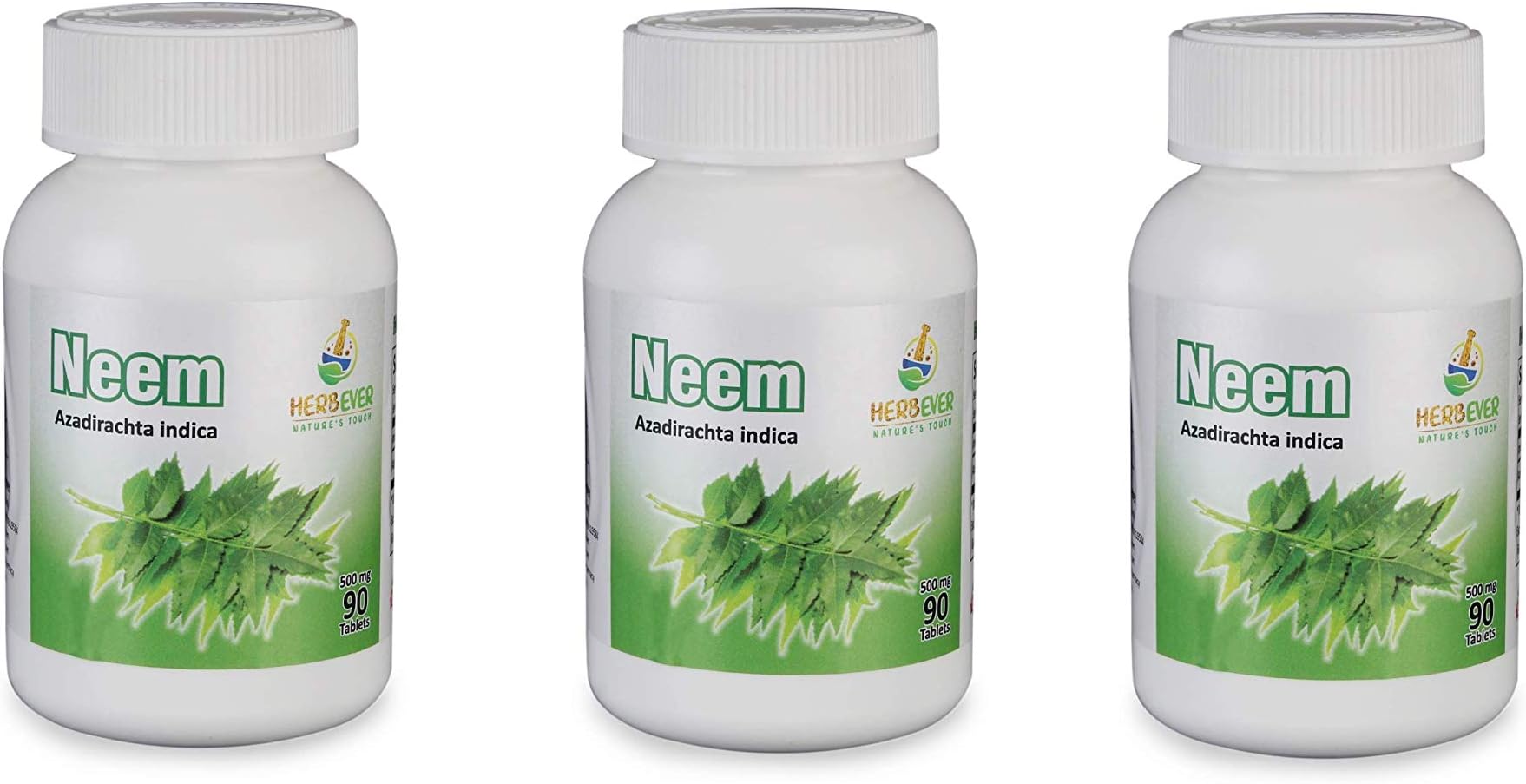 HerbEver Neem for Healthy Skin 90 Tablets 500mg GMO Free Natural Vegetarian Pack of 3